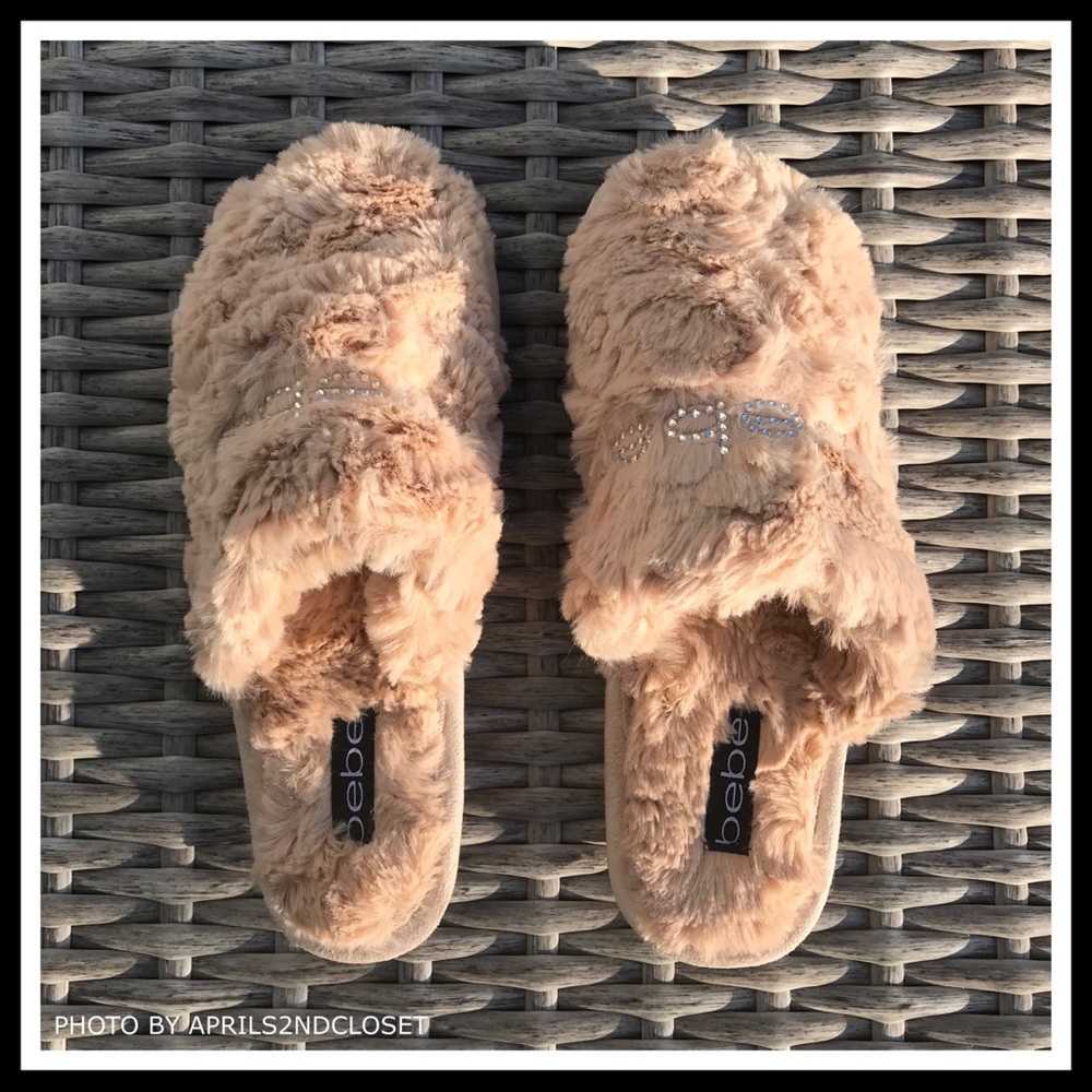 BEBE COZY PLUSH CRYSTAL EMBELLISHED SLIPPERS - Picture 6 of 8